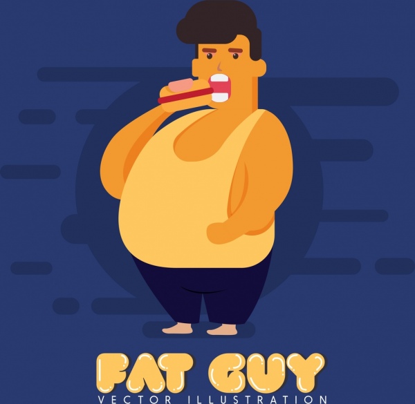 다이어트 배너 뚱뚱한 남자 아이콘 컬러 만화 디자인