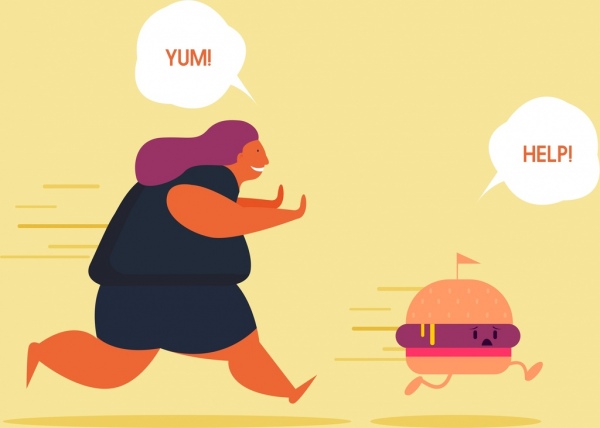 胖女人程式化的食品饮食的旗帜图标