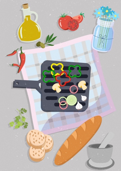 Diet makanan banner sayuran roti ikon desain retro