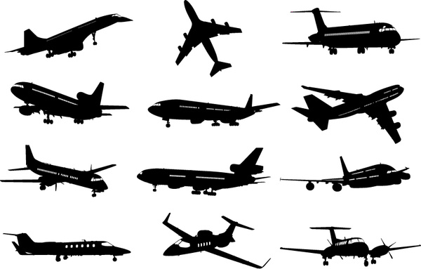 Diferentes avión Silueta Vector Set