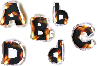 vetor de papel de fogo alfabeto diferente