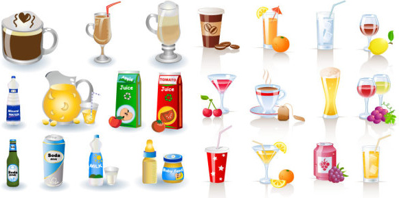 diferentes elementos de bebidas