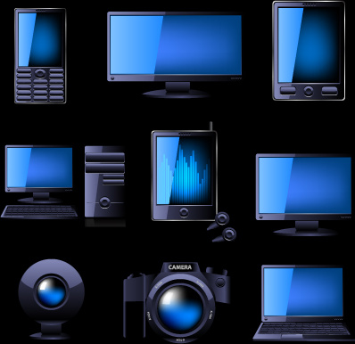 diferentes ícones azuis aparelhos projeto vector
