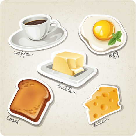 ícones de vetor de alimentos pequeno-almoço diferente