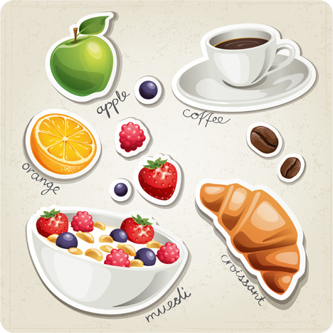 verschiedene Frühstück Essen Vektor-icons