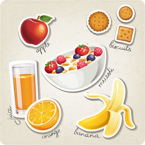 ícones de vetor de alimentos pequeno-almoço diferente