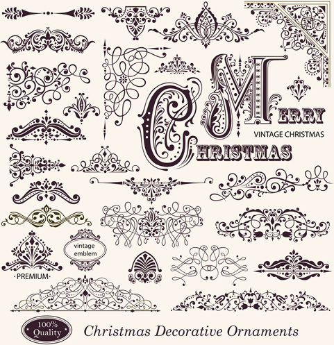Ornamen dekoratif Natal yang berbeda dan label vektor