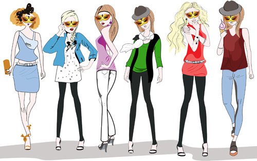 chicas de moda diferentes diseño vector graphics