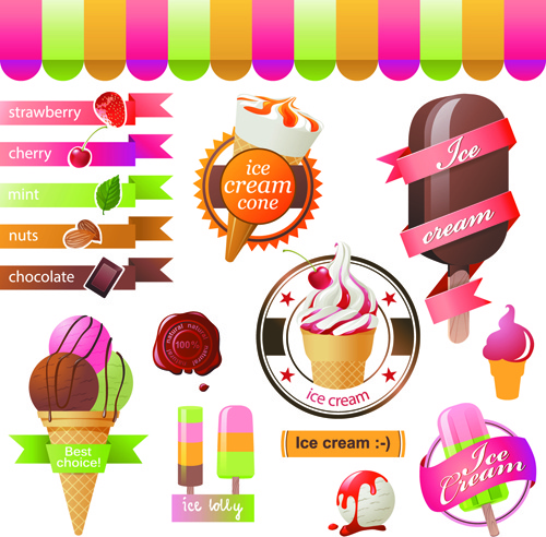 異なる味のアイスクリームベクトル