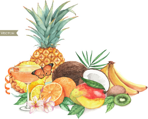 desenho de vetores em aquarela de frutas diferentes