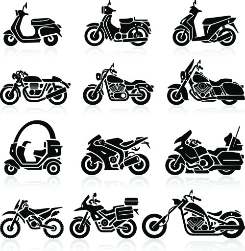 verschiedene Motorrad Vektorbild Silhouetten
