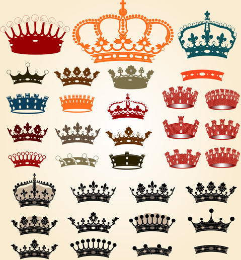различные королевские короны цветные векторные