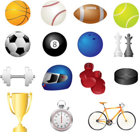 различные виды спорта оборудование векторные иконки