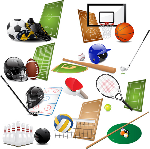ícones de vetor esportes diferentes equipamentos