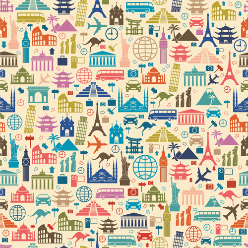 Different Travel Elements Pattern Vector Graphics