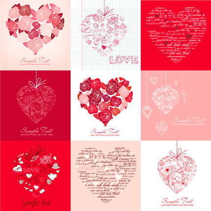 異なるバレンタインの心カード ベクトル