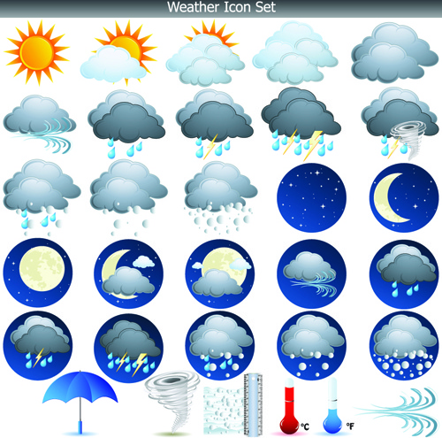 ikon cuaca yang berbeda vector set