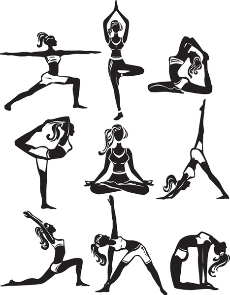berbeda yoga gadis siluet vektor