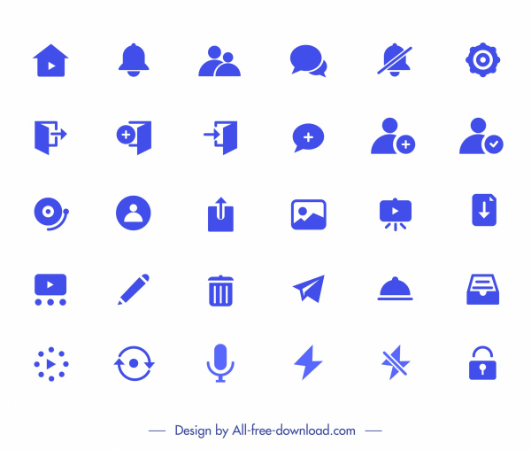 ícones de aplicação digital coleção símbolos planos azuis esboço