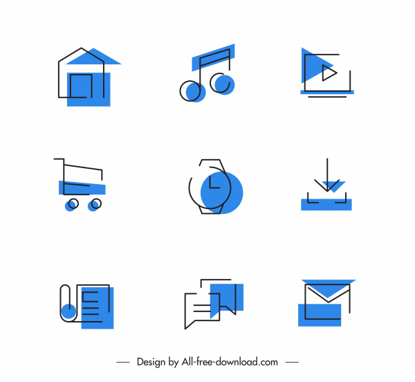 ícones de aplicação digital esboço de símbolos clássicos planos