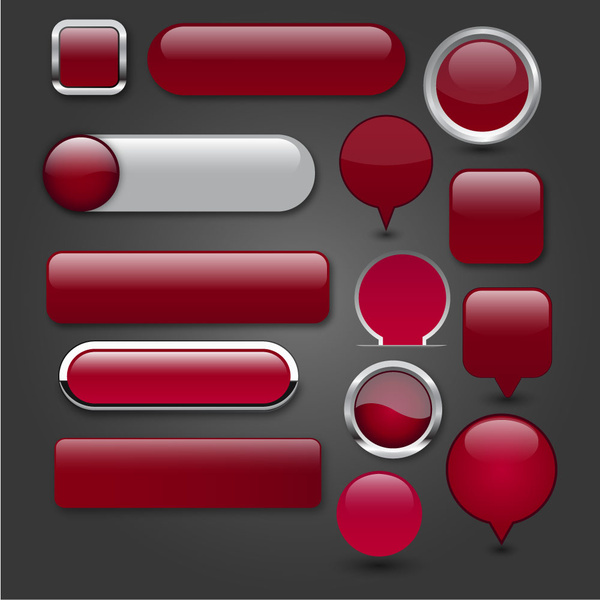 tombol digital set desain dengan ikon merah berkilau