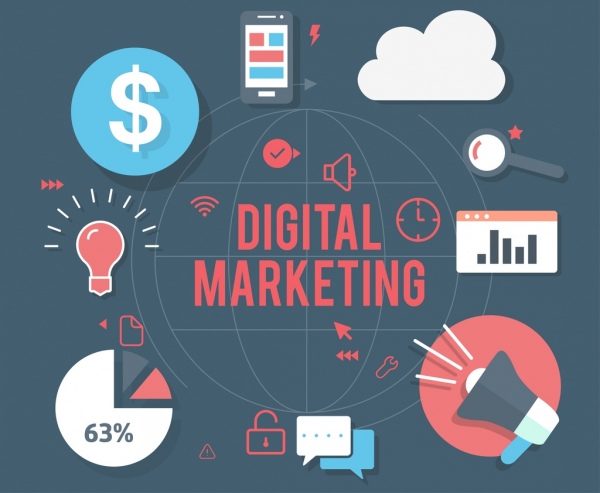 Digital marketing business design elementi piatto decori