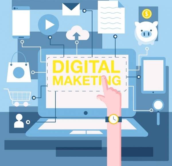 digital marketing fondo laptop pantalla negocio elementos decoración