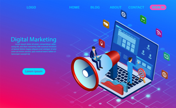 цифровая концепция маркетинга для баннера и веб-сайт бизнес-анализа контента стратегии и управления цифровыми медиа кампании плоский вектор иллюстраци