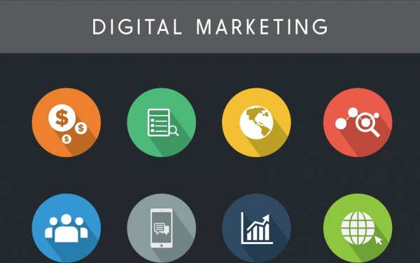 digital marketing diseño elementos coloridos círculos planos aislamiento de