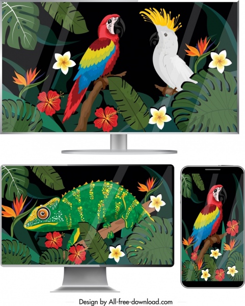 數位螢幕圖示五顏六色的自然元素裝飾