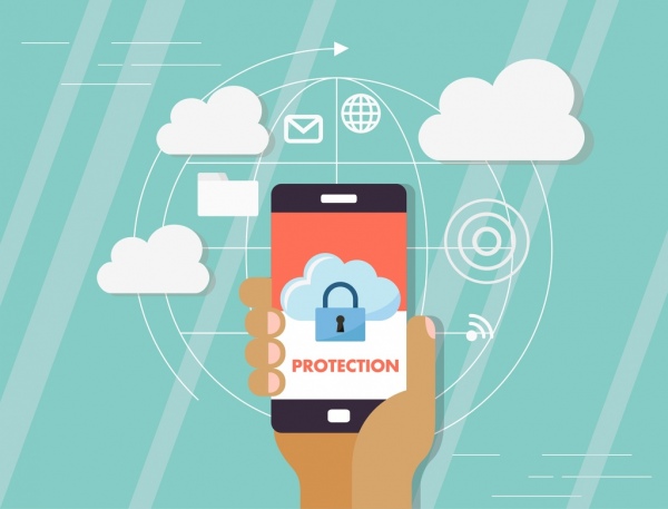 Dijital güvenlik arka plan smartphone bulutlar simgeler kilitle