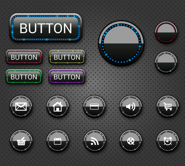 デジタル形の光沢のある黒の背景とボタンのデザイン