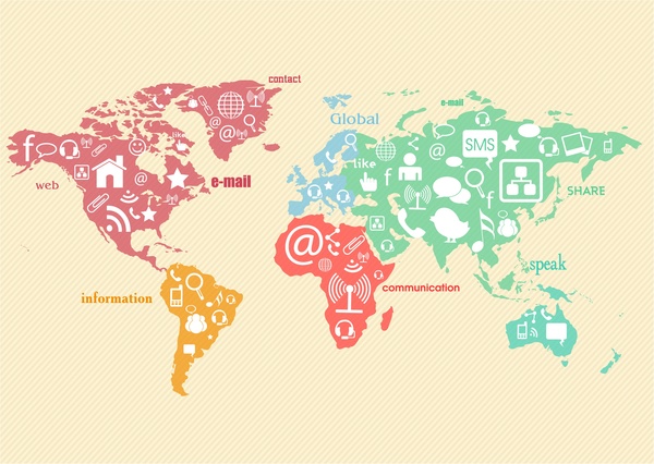comunicação social digital com interfaces na ilustração do mapa