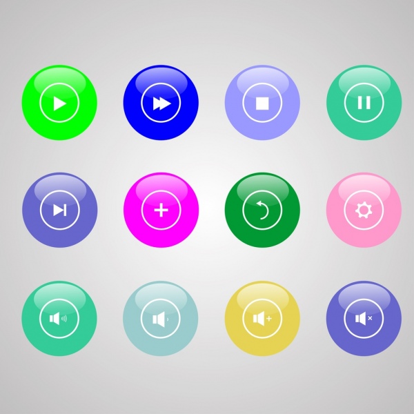 botón de sonido digital establece diversos círculos colores