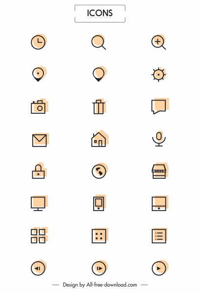 ícones de interface do usuário digital contorno plano simples