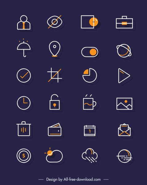 ícones de interface do usuário digital descrevem símbolos planos simples