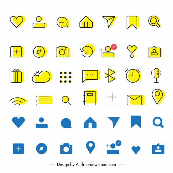 ícones de interface do usuário digital coleção clássico flat sketch