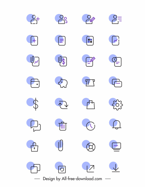 digitale Benutzeroberfläche Icons Sammlung flache handgezeichnete Skizze