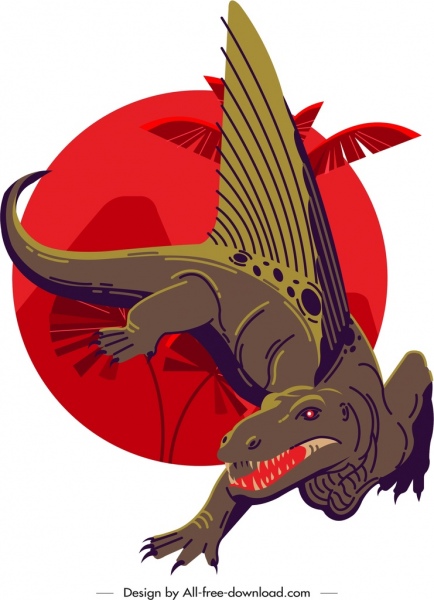 dimetrodon icono dinosaurio oscuro clásico bosquejo