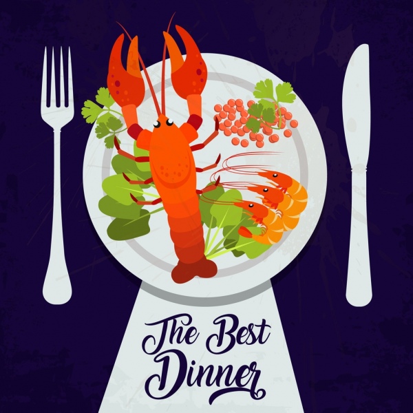 makan malam iklan piringan ikon makanan laut dekorasi