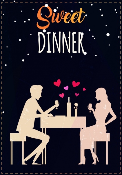 저녁 식사 배경 로맨틱 커플 아이콘 장식