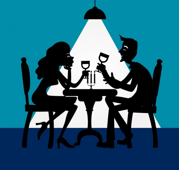 latar belakang makan malam romantis ikon pasangan dekorasi siluet