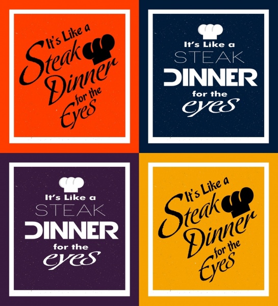 แบนเนอร์อาหารเย็นชุดตกแต่ง calligraphic ออกแบบสีต่าง ๆ