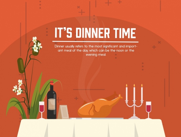 cartaz de jantar ícones de bebida de comida de decoração mesa de jantar