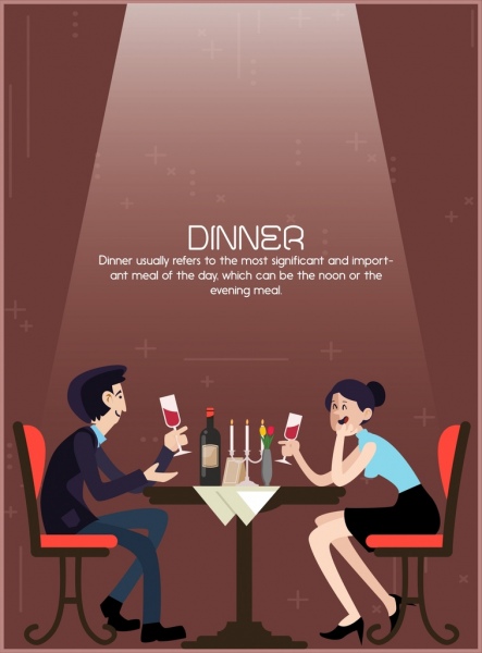 晚餐海报浪漫情侣图标轻装饰
