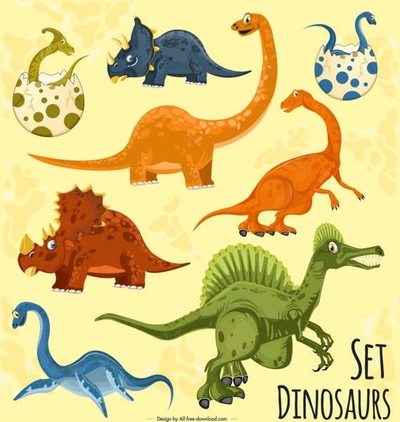 Fondo de dinosaurios decoración de personajes de dibujos animados de colores