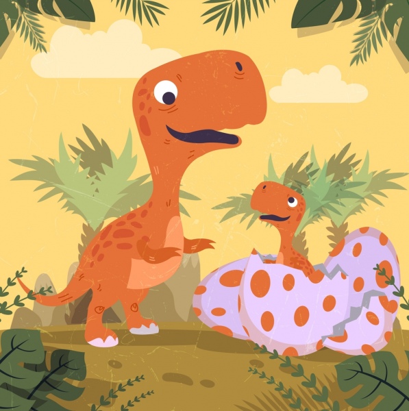 dinosaure fond oeufs bébé icônes colorées dessin animé
