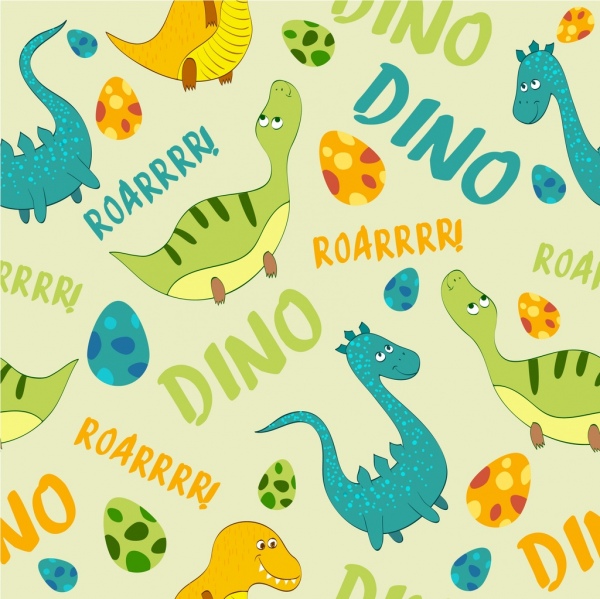 Fondo de dinosaurios multicolor de la repetición de los iconos