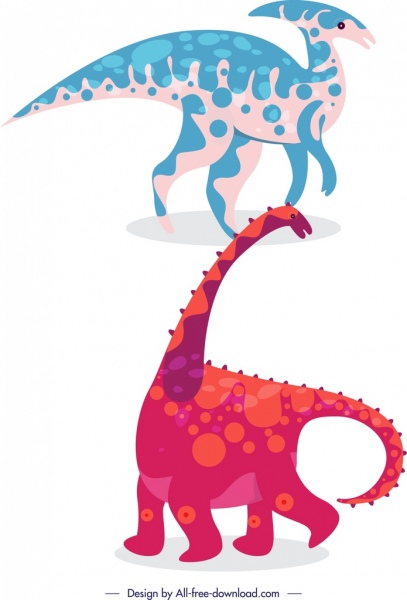 dinosaurus ikon hewan leher panjang desain biru merah muda