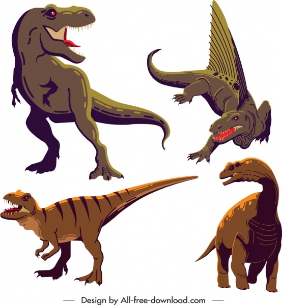 Dinosaurier-Symbole t Rex Dimetrodon Metriacanthosaurus Apatosaurus skizzieren